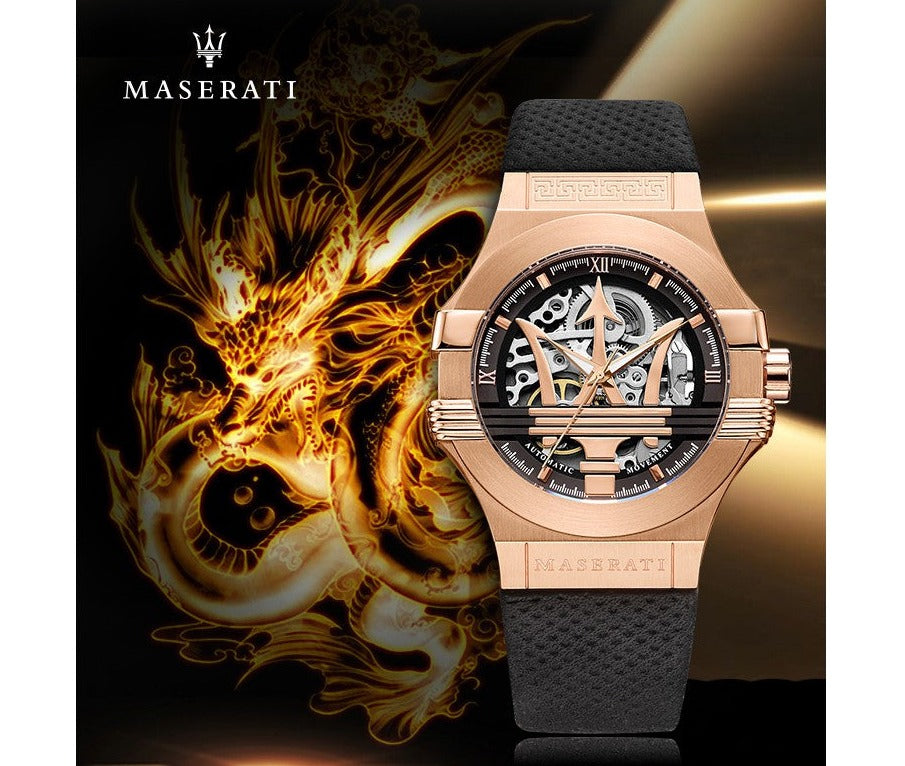 Maserati Potenza Automatic Skeleton Limited Edition Dial Black Strap Watch For Men - R8821108025 Watches Maserati   