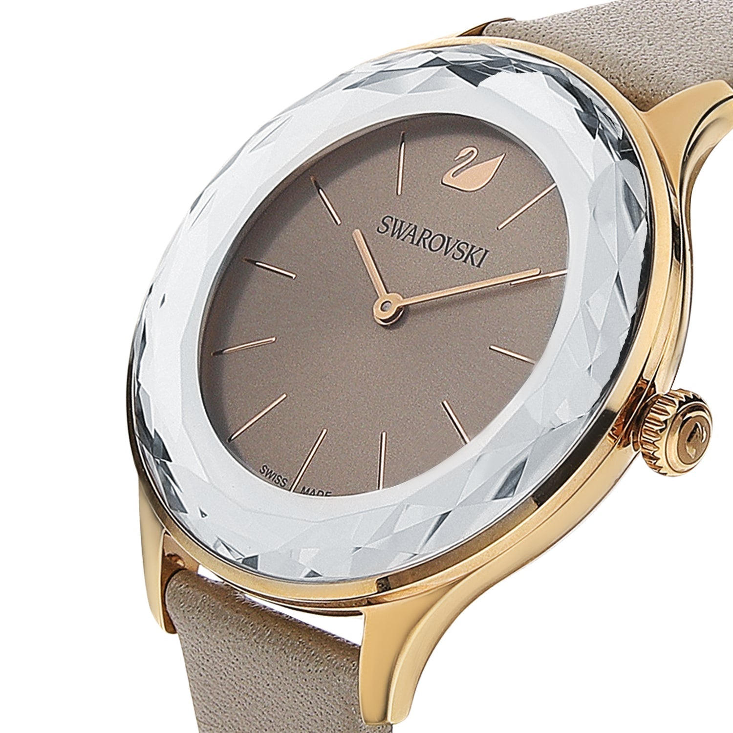 Swarovski Octea Nova Grey Dial Grey Leather Strap Watch for Women - 5295326 Watches Swarovski   