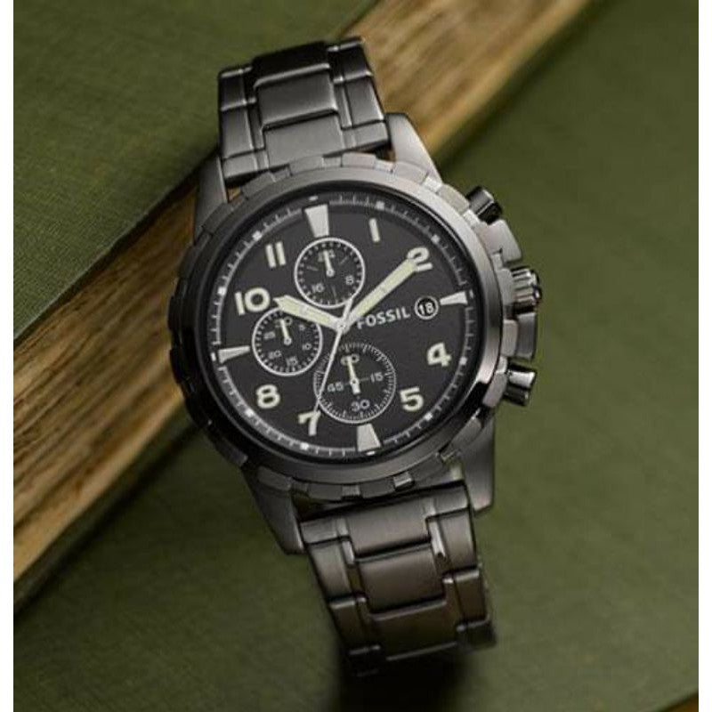 Fossil Dean Chronograph Black Dial Black Steel Strap Watch for Men - FS4721 Watches Fossil   