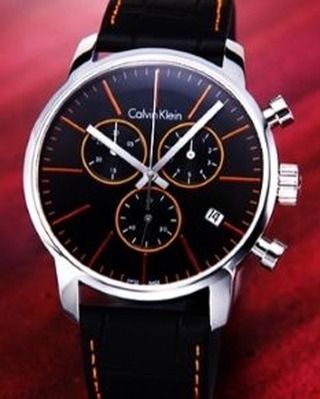 Calvin Klein City Chronograph Black Dial Black Leather Strap Watch for Men - K2G271C1 Watches Calvin Klein   