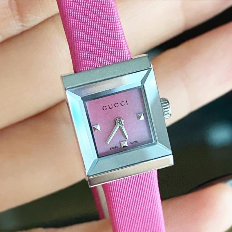 Gucci G-Frame Square Fuchsia Mother of Pearl Dial Fuchsia Leather Strap Watch For Women - YA128533 Watches Gucci   