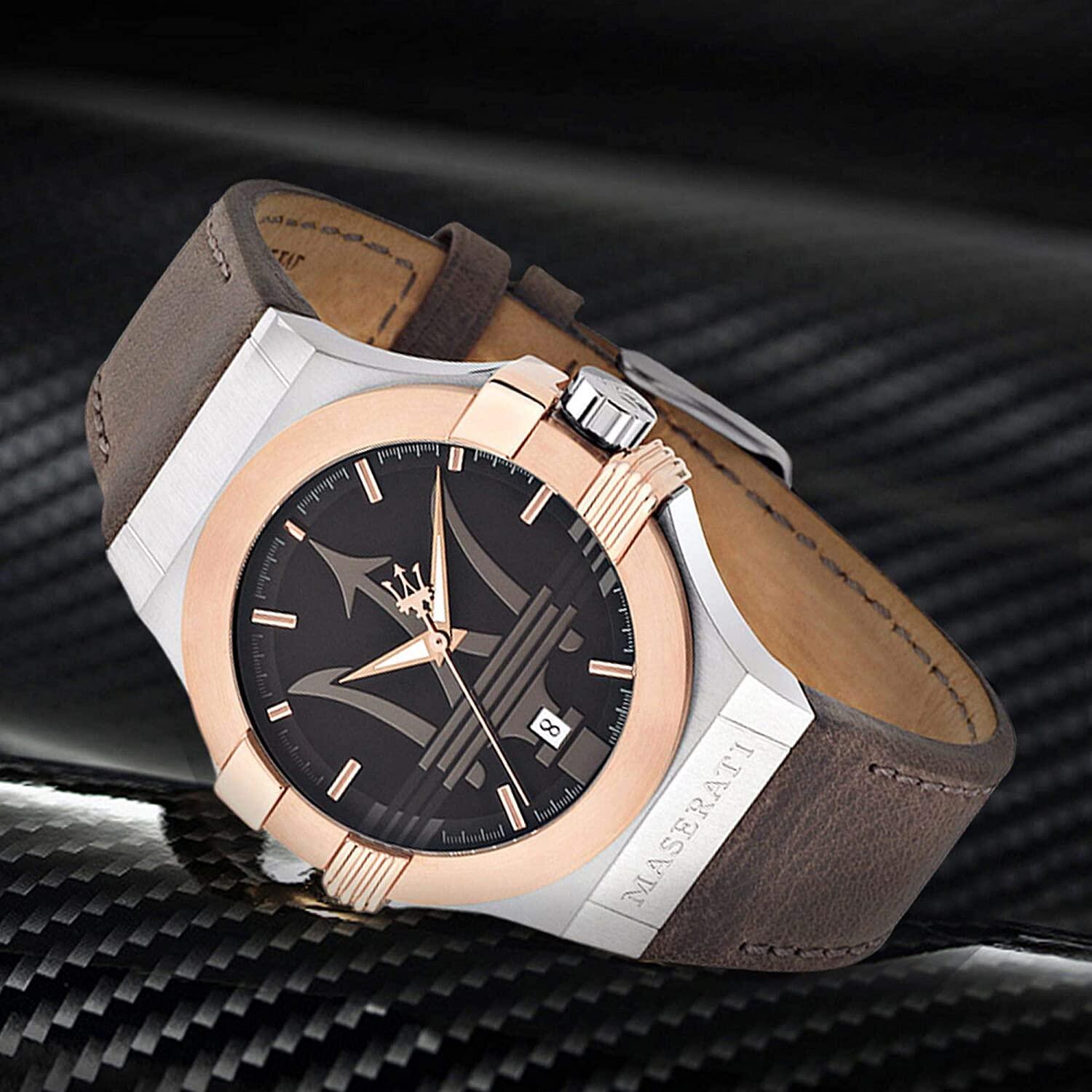 Maserati Potenza Black Dial Brown Leather Strap Watch For Men - R8851108014 Watches Maserati   