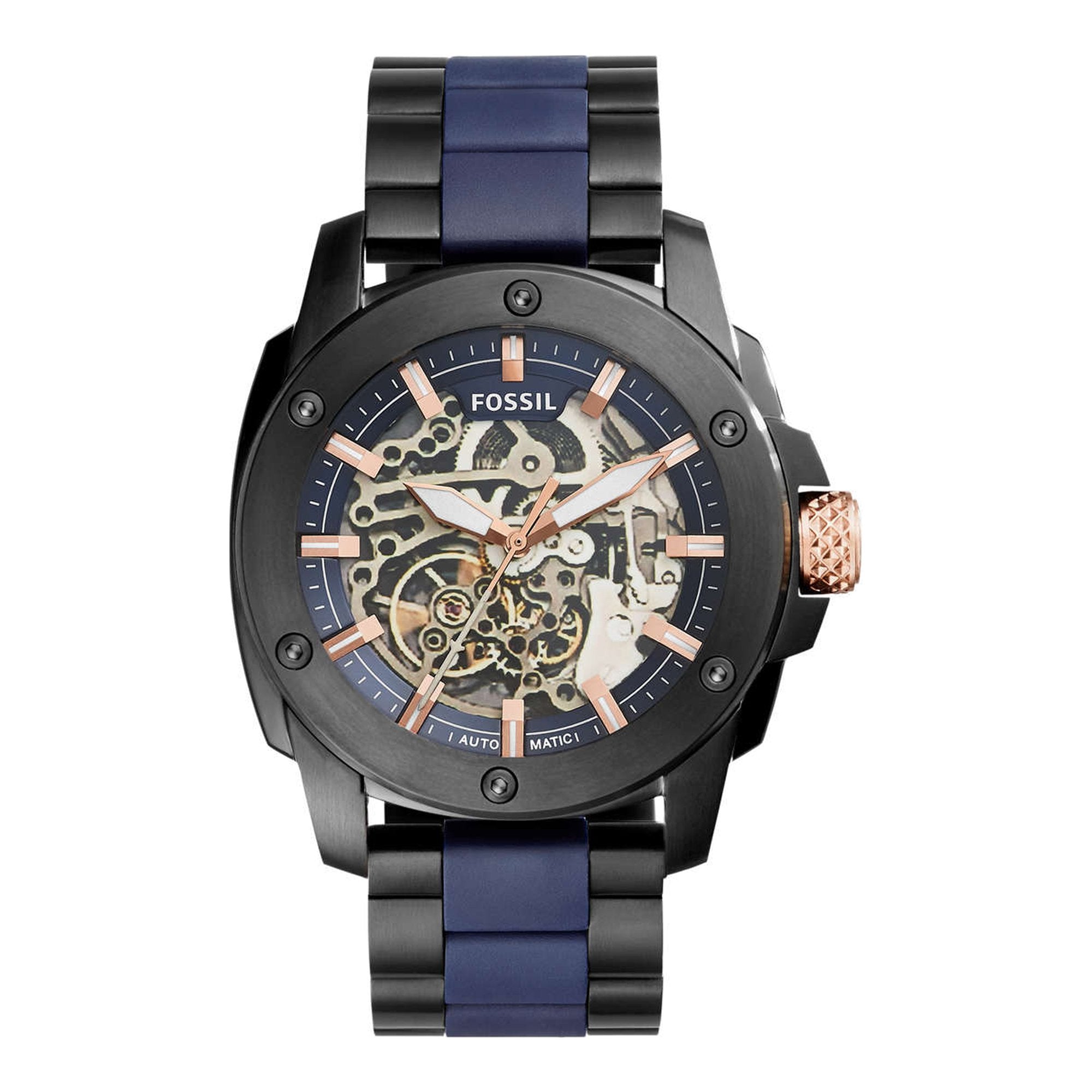 Fossil Modern Machine Automatic Skeleton Blue Dial Two Tone Steel Strap Watch for Men - ME3133 Watches Fossil   