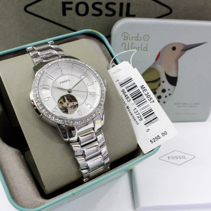 Fossil Architect Automatic Silver Dial Silver Steel Strap Watch for Women - ME3057 Watches Fossil   