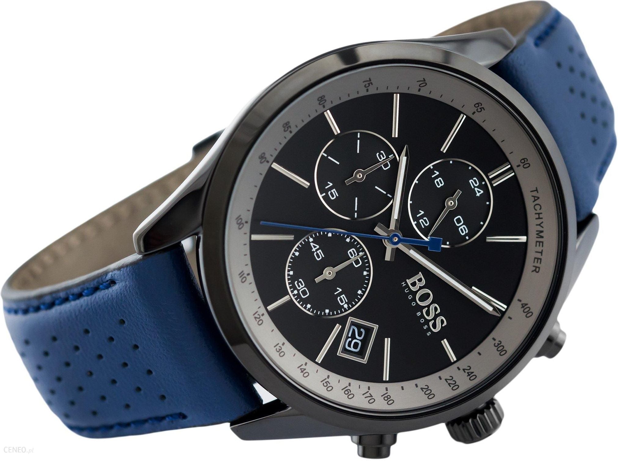 Hugo Boss Grand Prix Chronograph Black Dial Blue Leather Strap Watch for Men - 1513563 Watches Hugo Boss   