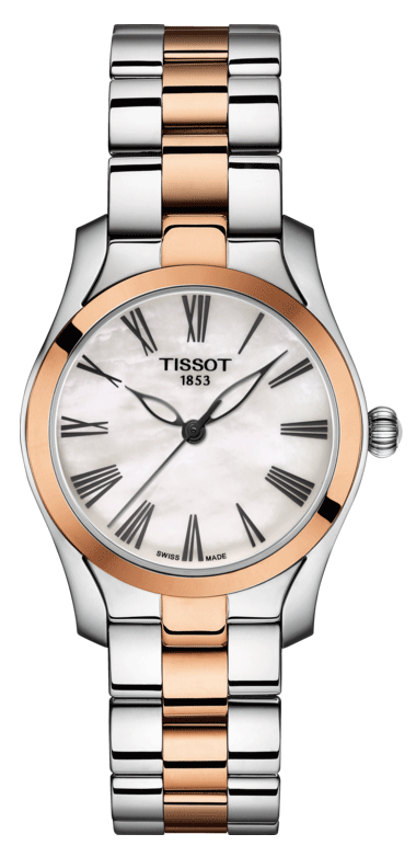 Tissot T Wave Mother of Pearl Dial Two Tone Stainless Steel Strap Watch For Women - T112.210.22.113.01 Watches Tissot   