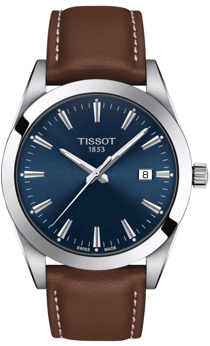 Tissot Gentleman Blue Dial Brown Leather Strap 40mm Watch For Men - T127.410.16.041.00 Watches Tissot   