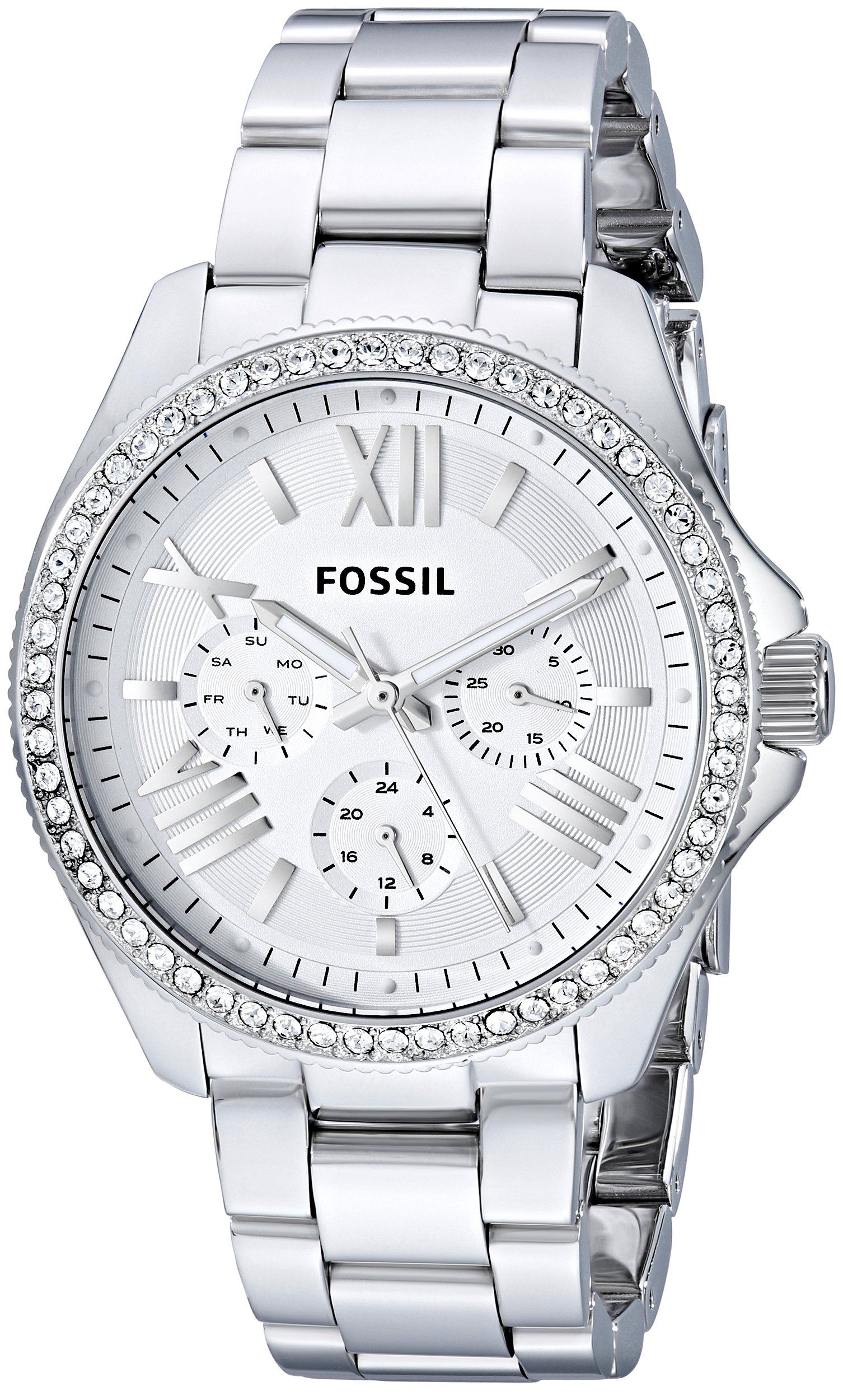 Fossil Cecile Chronograph Silver Dial Silver Steel Strap Watch for Women - AM4481 Watches Fossil   