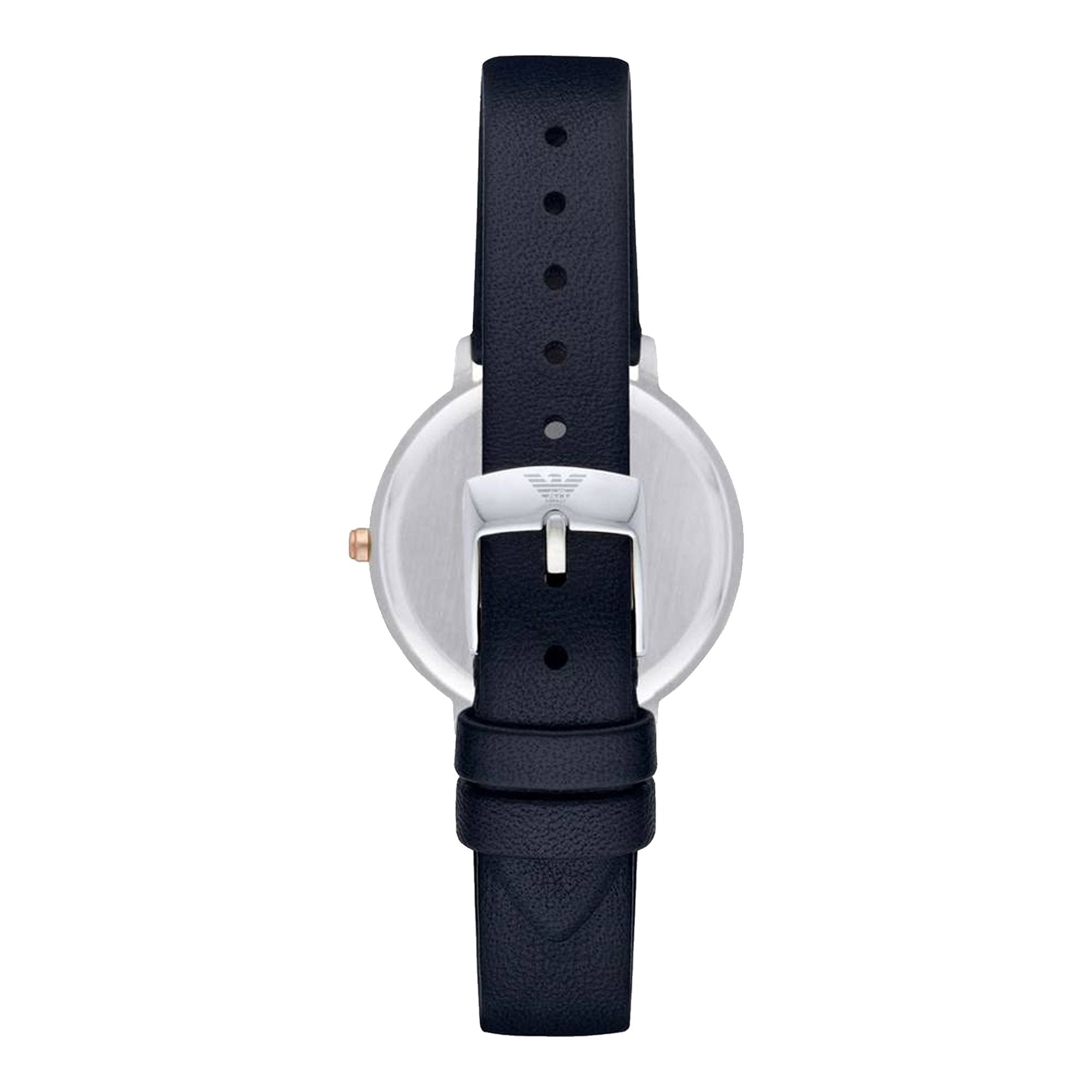 Emporio Armani Kappa White Mother of Pearl Dial Black Leather Strap Watch For Women - AR2509 Watches Emporio Armani   