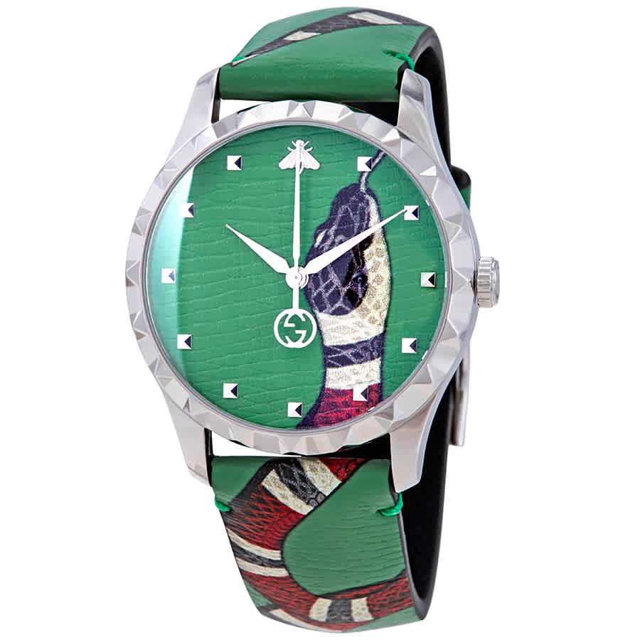 Gucci G Timeless Le Marche Des Merveilles Green Dial Green Leather Strap Watch Unisex - YA1264081 Watches Gucci   