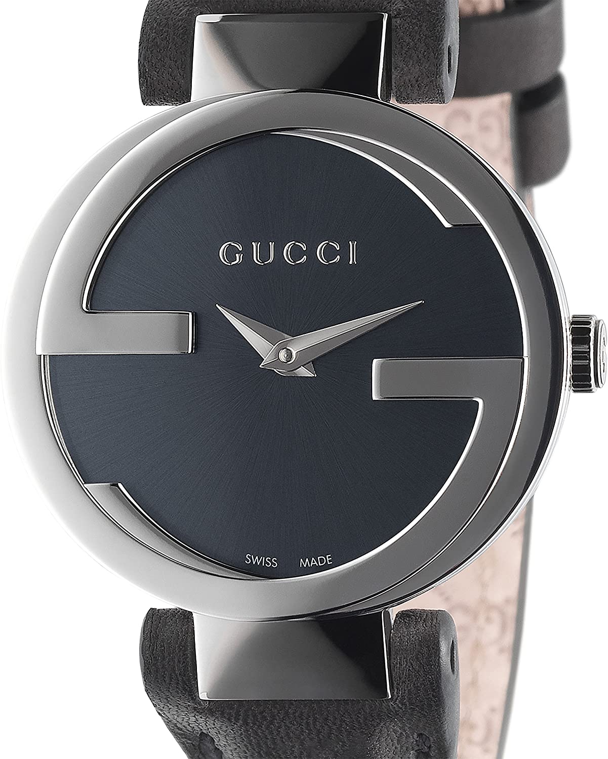 Gucci G Interlocking Black Dial Black Leather Strap Watch For Women - YA133501 Watches Gucci   