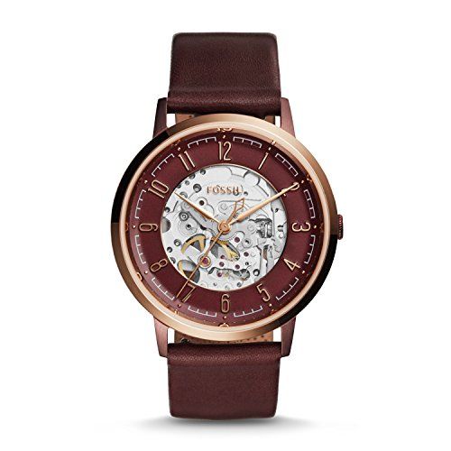 Fossil Vintage Muse Automatic Skeleton Maroon Dial Maroon Leather Strap Watch for Women - ME3137 Watches Fossil   