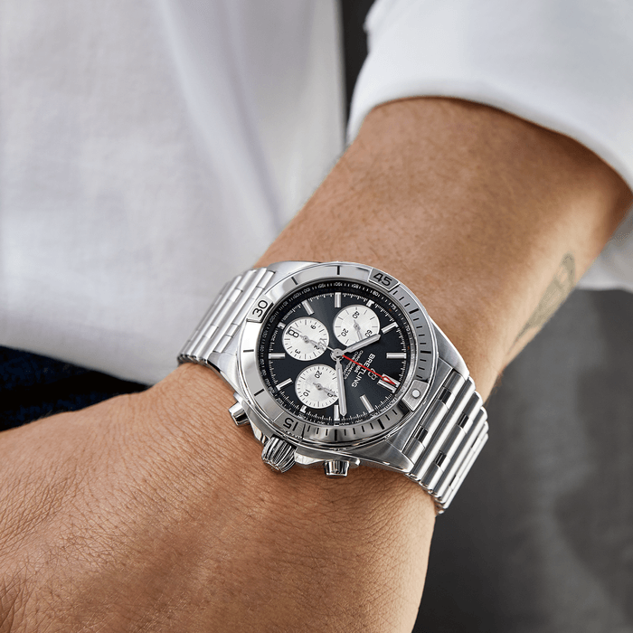 Breitling Chronomat B01 42mm Black Dial Silver Steel Strap Watch for Men - AB0134101B1A1 Watches Breitling   