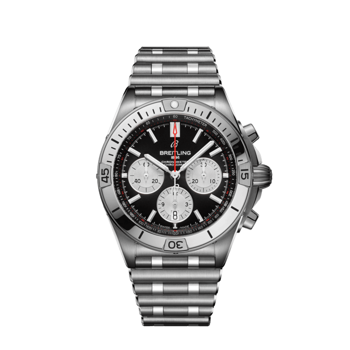 Breitling Chronomat B01 42mm Black Dial Silver Steel Strap Watch for Men - AB0134101B1A1 Watches Breitling   