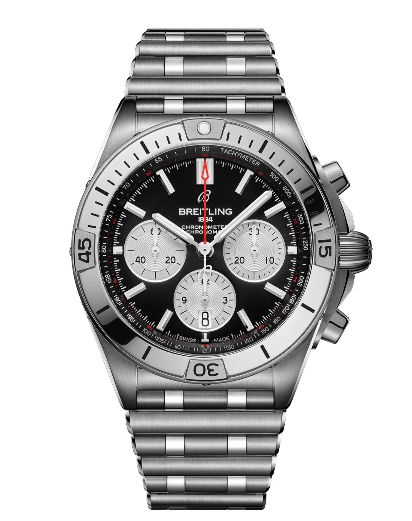 Breitling Chronomat B01 42mm Black Dial Silver Steel Strap Watch for Men - AB0134101B1A1 Watches Breitling   