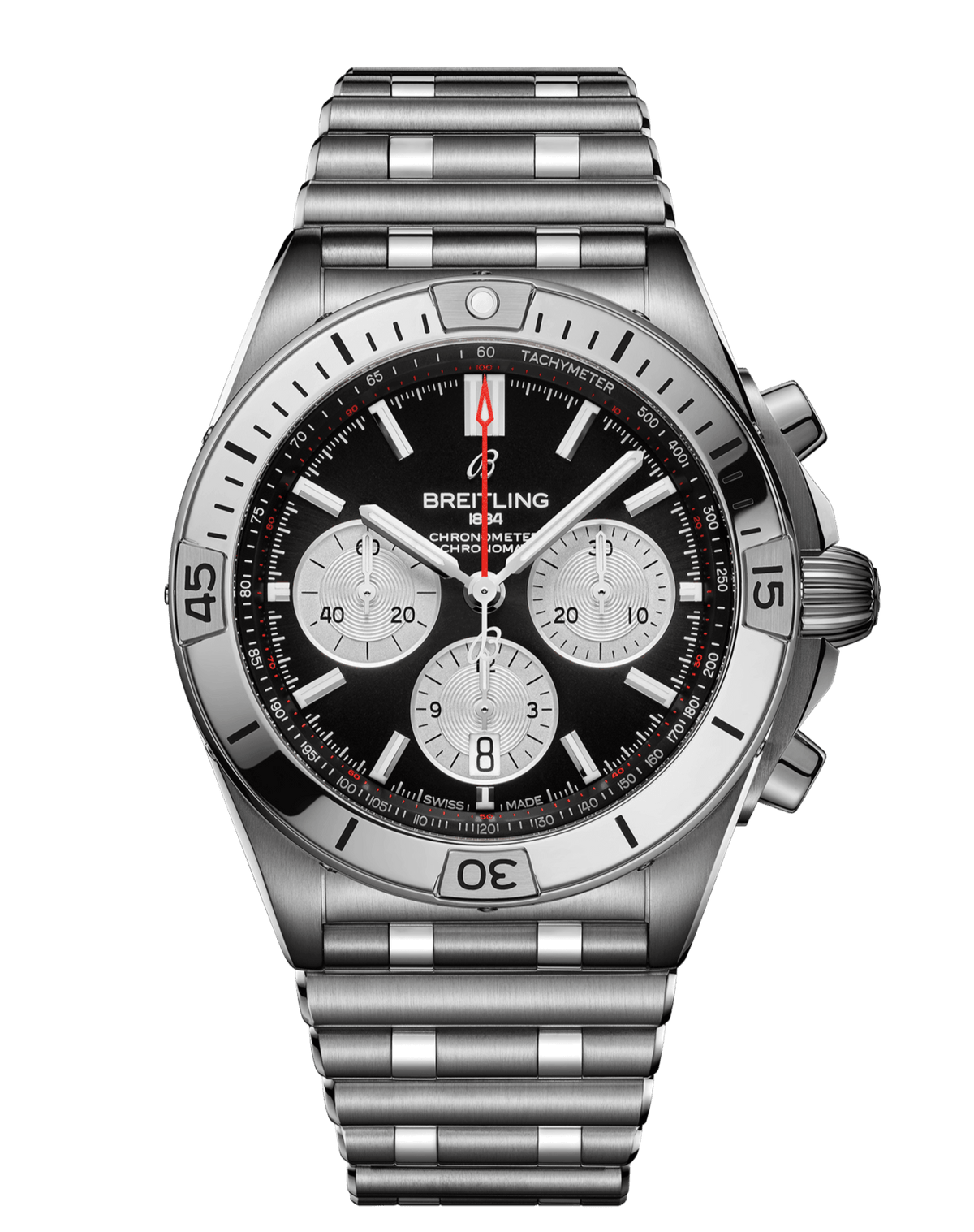 Breitling Chronomat B01 42mm Black Dial Silver Steel Strap Watch for Men - AB0134101B1A1 Watches Breitling   