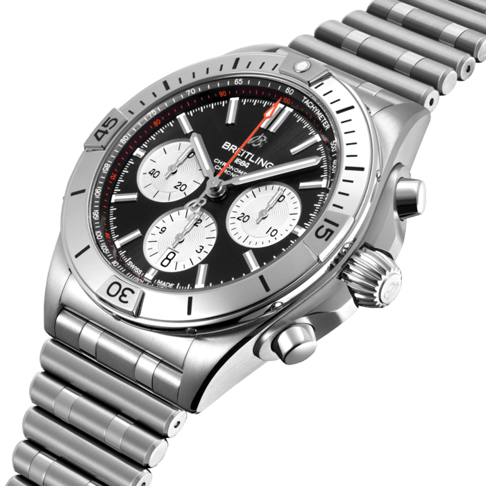 Breitling Chronomat B01 42mm Black Dial Silver Steel Strap Watch for Men - AB0134101B1A1 Watches Breitling   