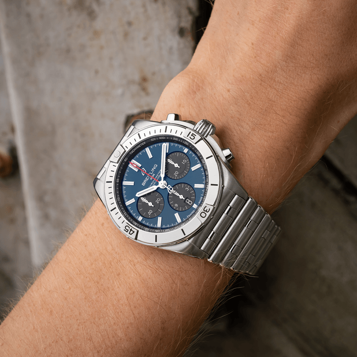 Breitling Chronomat B01 42mm Blue Dial Silver Steel Strap Watch for Men - AB0134101C1A1 Watches Breitling   