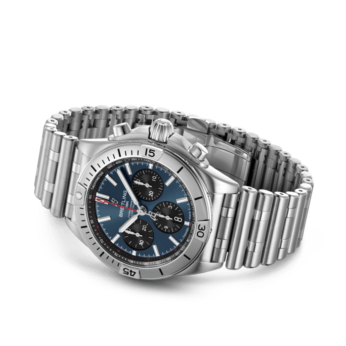 Breitling Chronomat B01 42mm Blue Dial Silver Steel Strap Watch for Men - AB0134101C1A1 Watches Breitling   