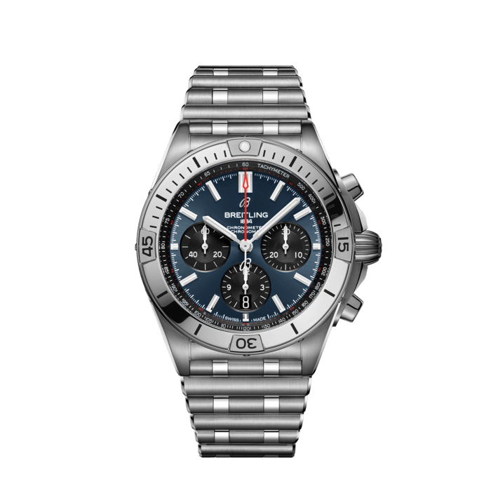 Breitling Chronomat B01 42mm Blue Dial Silver Steel Strap Watch for Men - AB0134101C1A1 Watches Breitling   