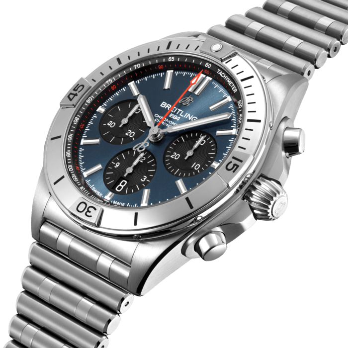 Breitling Chronomat B01 42mm Blue Dial Silver Steel Strap Watch for Men - AB0134101C1A1 Watches Breitling   