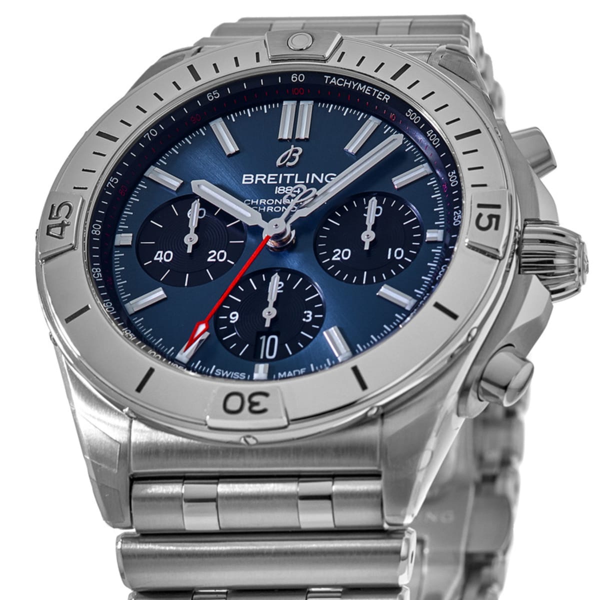 Breitling Chronomat B01 42mm Blue Dial Silver Steel Strap Watch for Men - AB0134101C1A1 Watches Breitling   