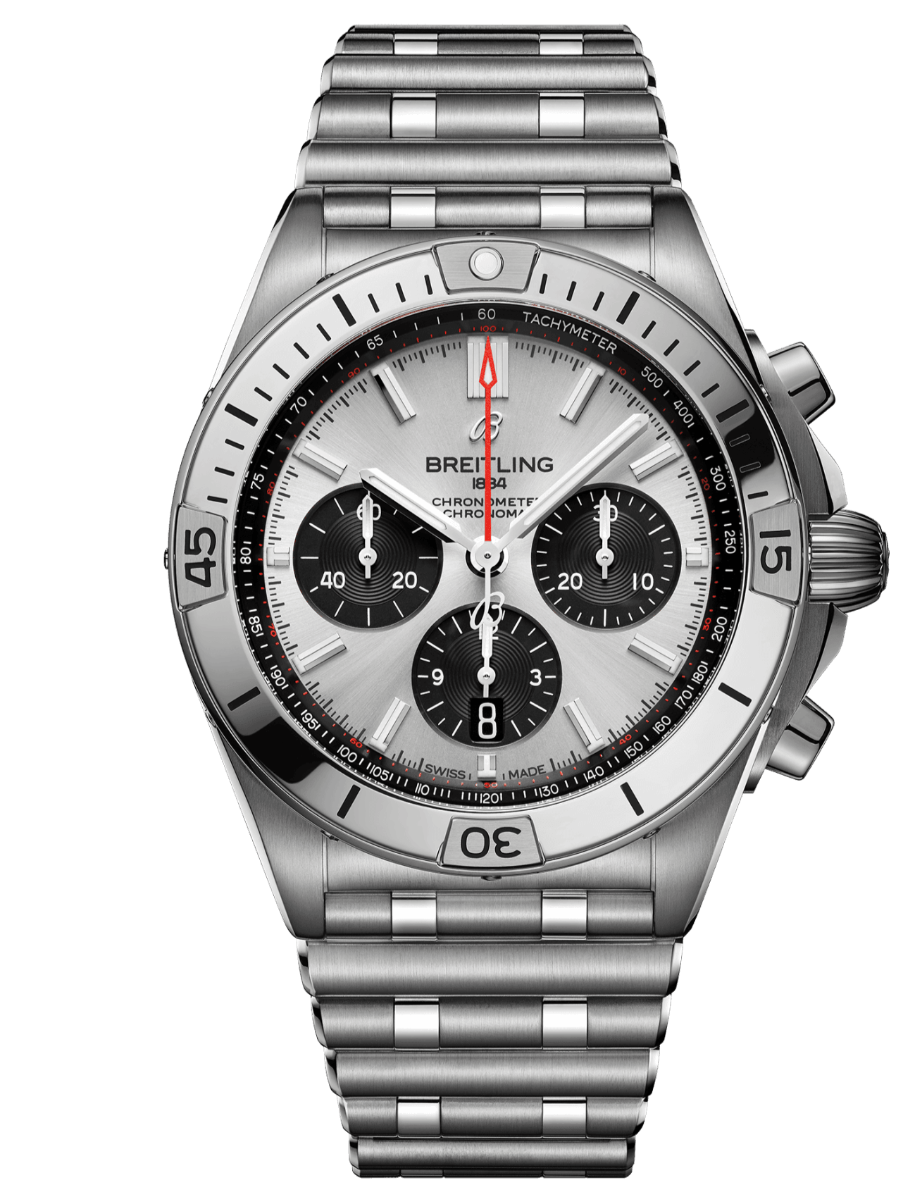 Breitling Chronomat B01 42mm Silver Dial Silver Steel Strap Watch for Men - AB0134101G1A1 Watches Breitling   