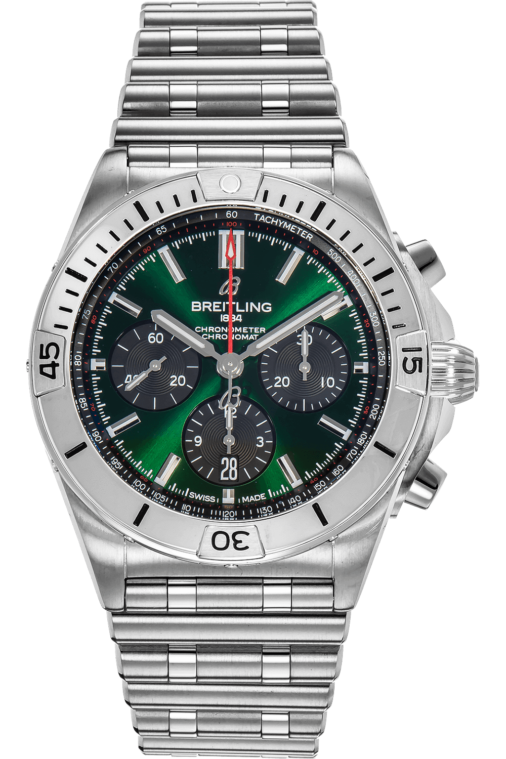 Breitling Chronomat B01 42mm Green Dial Silver Steel Strap Watch for Men - AB01343A1L1A1 Watches Breitling   