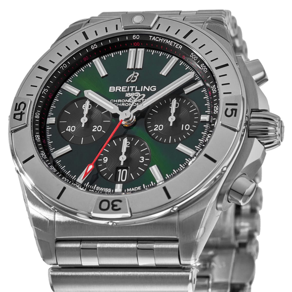 Breitling Chronomat B01 42mm Green Dial Silver Steel Strap Watch for Men - AB01343A1L1A1 Watches Breitling   