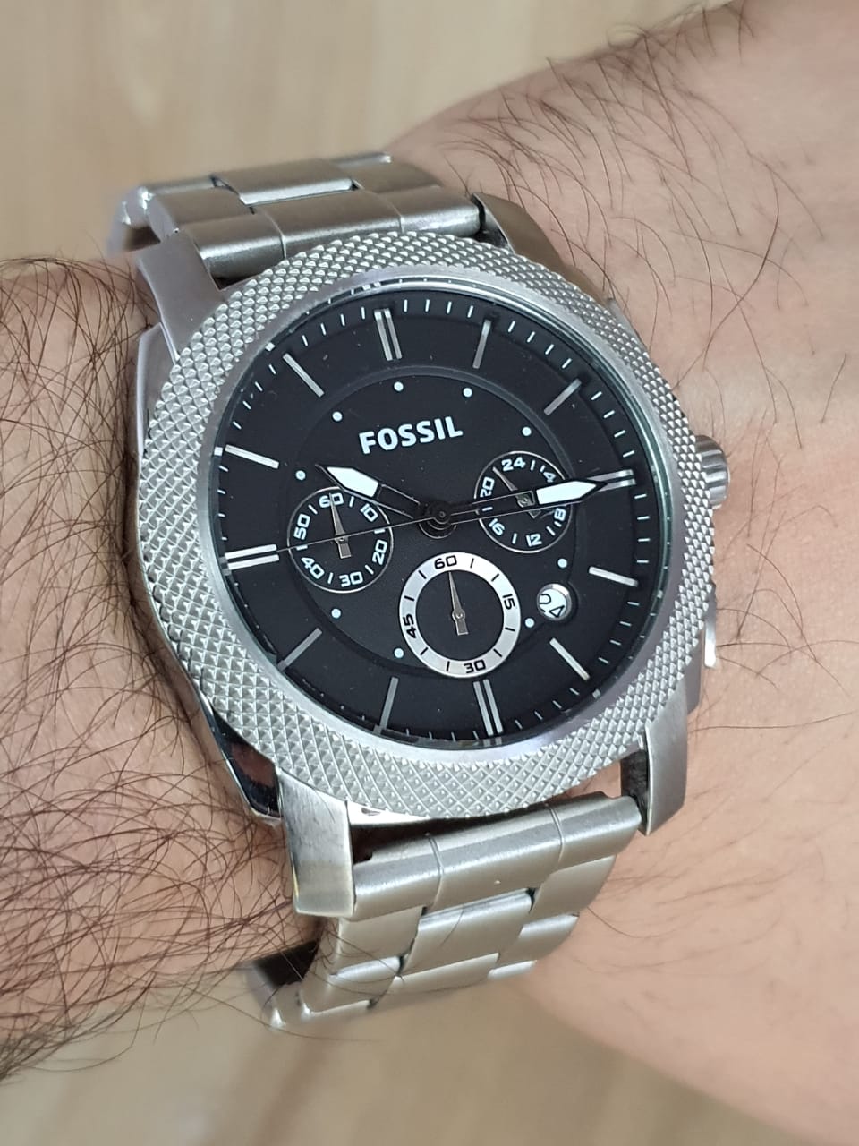 Fossil Machine Chronograph Black Dial Silver Steel Strap Watch for Men - FS4776 Watches Fossil   