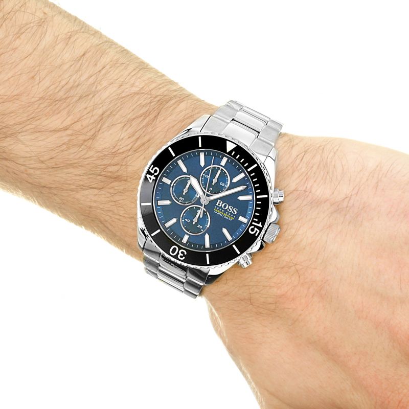 Hugo Boss Ocean Edition Chronograph Blue Dial Silver Steel Strap Watch for Men - 1513704 Watches Hugo Boss   