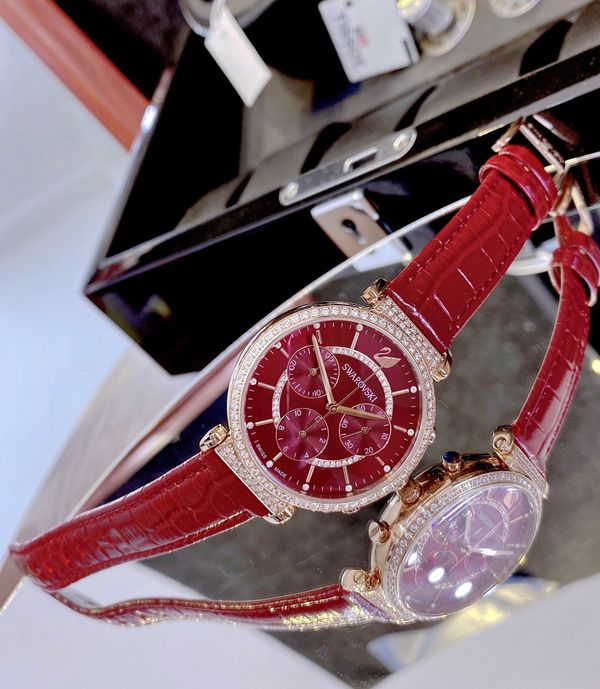Swarovski Passage Chrono Red Dial Red Leather Strap Watch for Women - 5580345 Watches Swarovski   