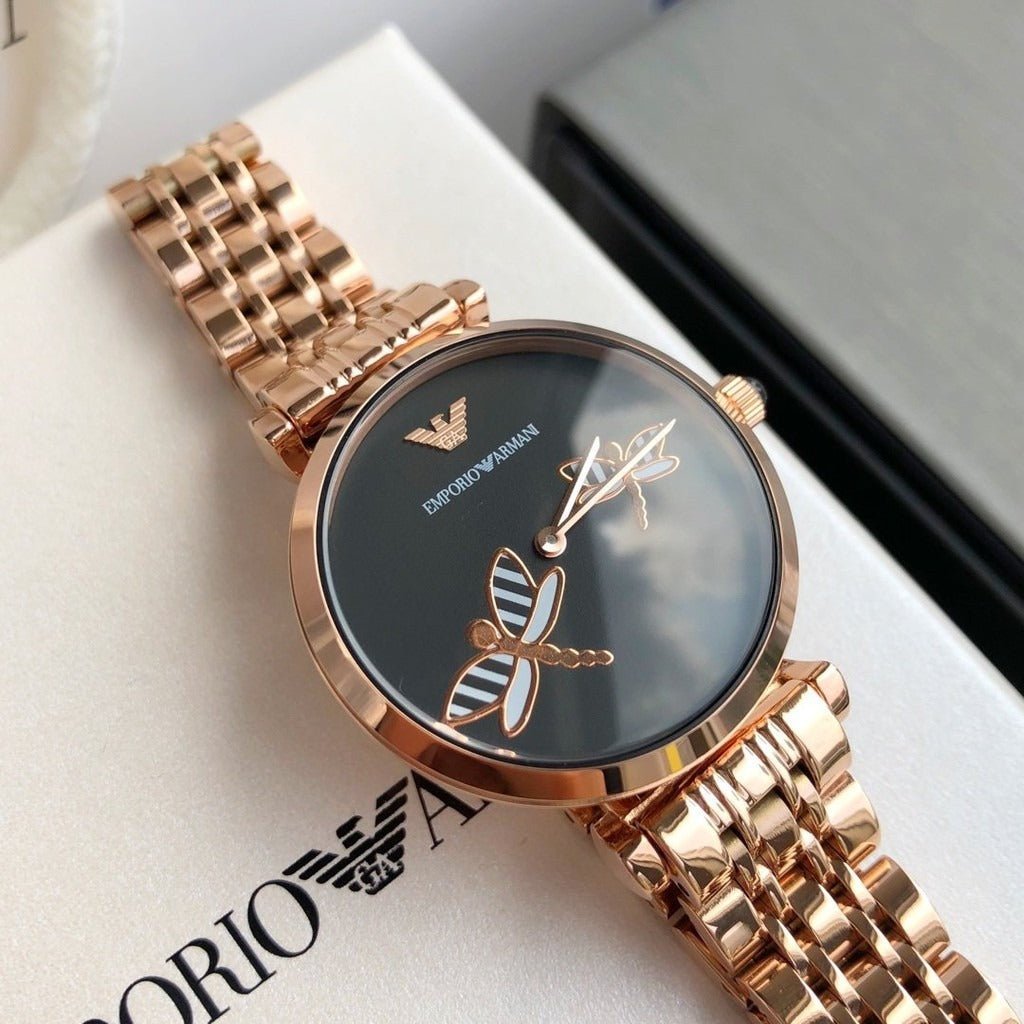 Emporio Armani Gianni T Bar Black DIal Rose Gold Stainless Steel Watch For Women - AR11206 Watches Emporio Armani   