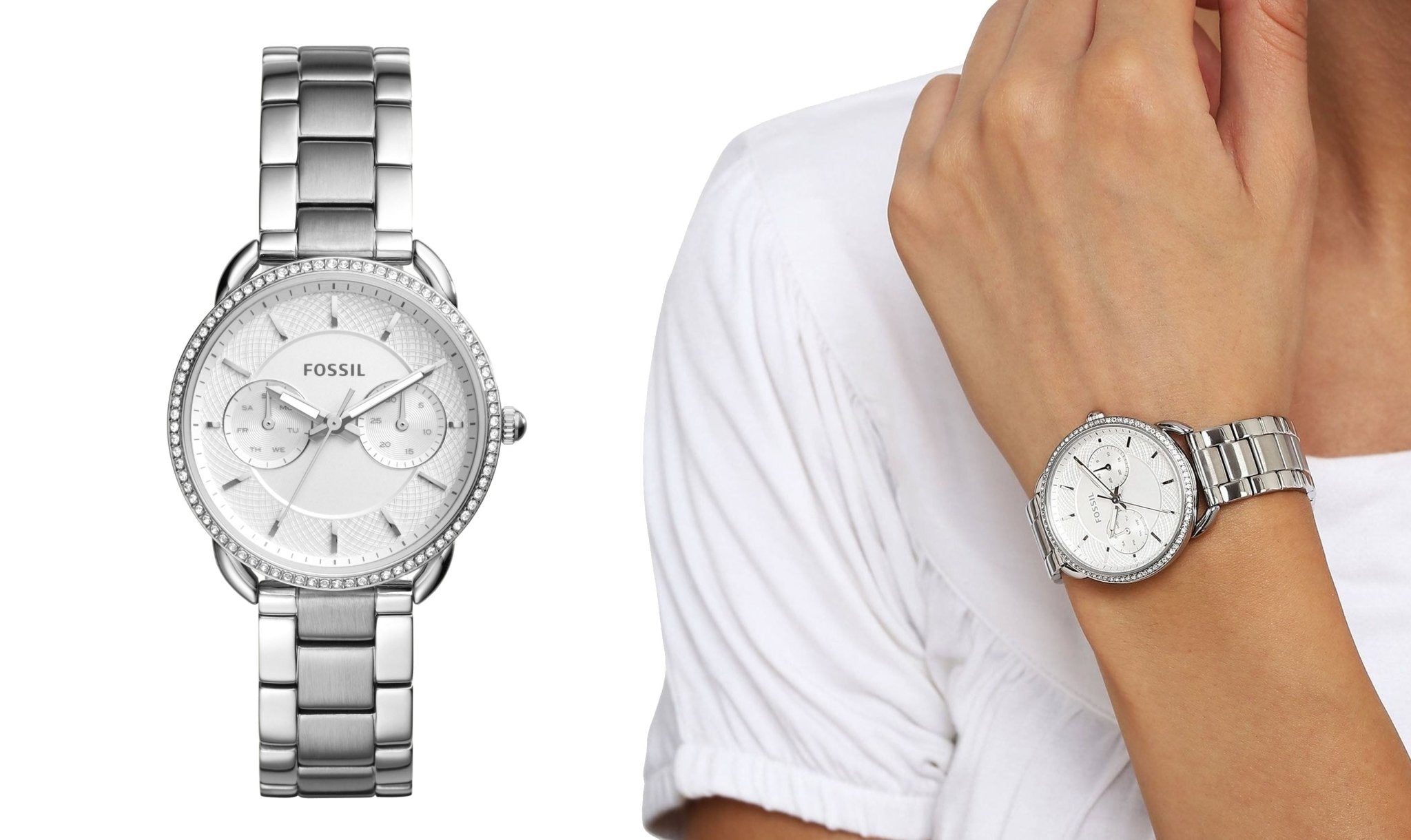 Fossil Tailor White Dial Silver Stainless Steel Strap Watch for Women - ES4262 Watches Fossil   