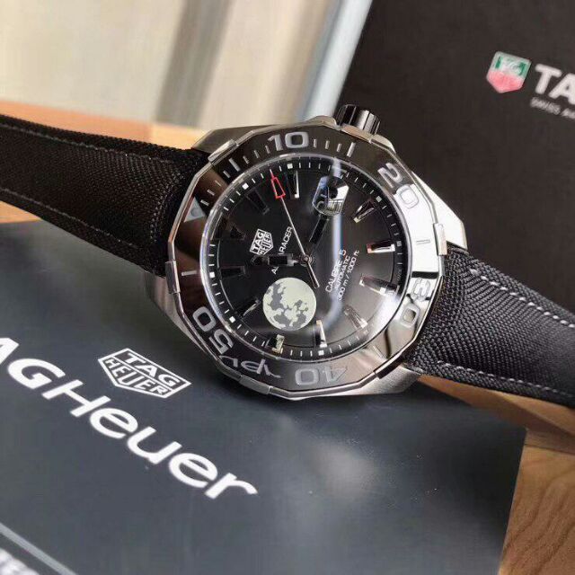 Tag Heuer Aquaracer Calibre 5 Black Moon Dial Black Fabric Strap Watch for Men - WAY201J.FC6370 Watches Tag Heuer   