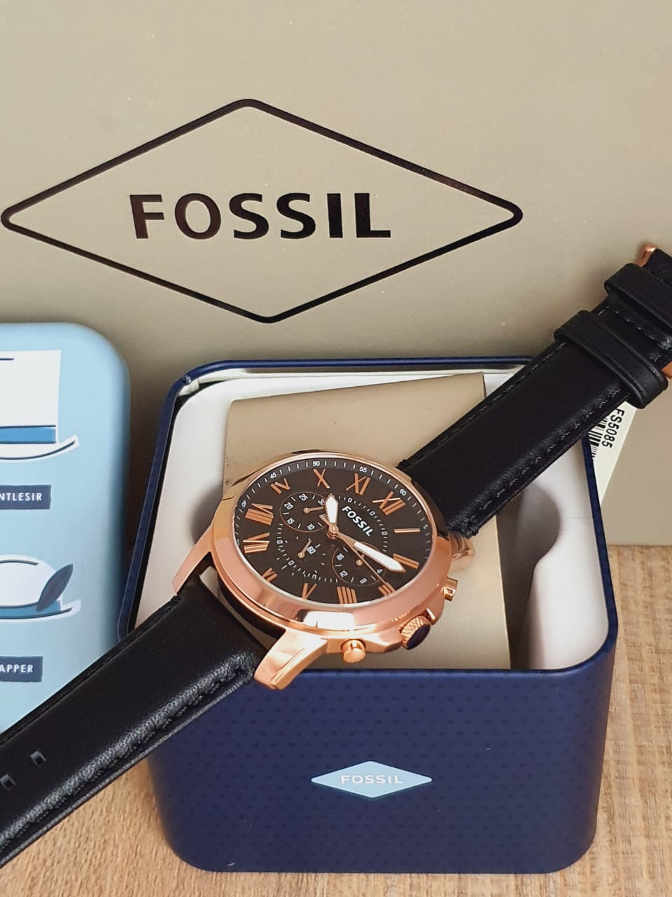 Fossil Grant Chronograph Black Dial Black Leather Strap Watch for Men - FS5085 Watches Fossil   