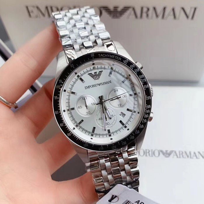 Emporio Armani Sportivo Chronograph Silver Dial Silver Stainless Steel Watch For Men - AR6073 Watches Emporio Armani   