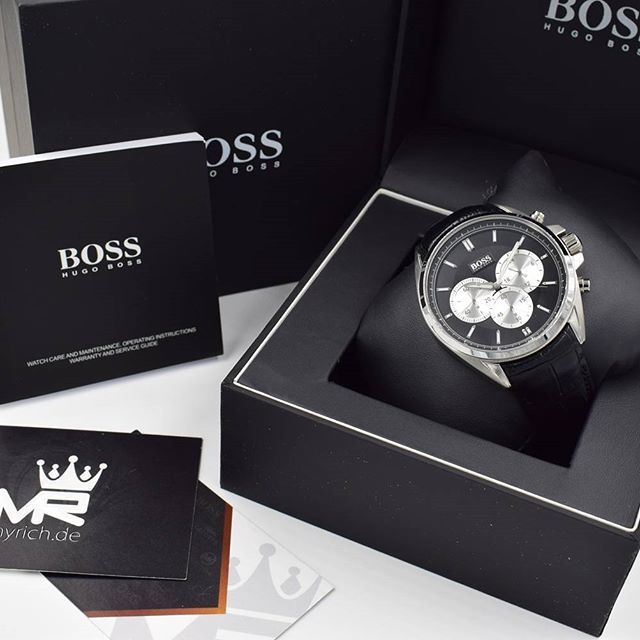 Hugo Boss Driver Black Dial Black Leather Strap Watch for Men - 1512879 Watches Hugo Boss   