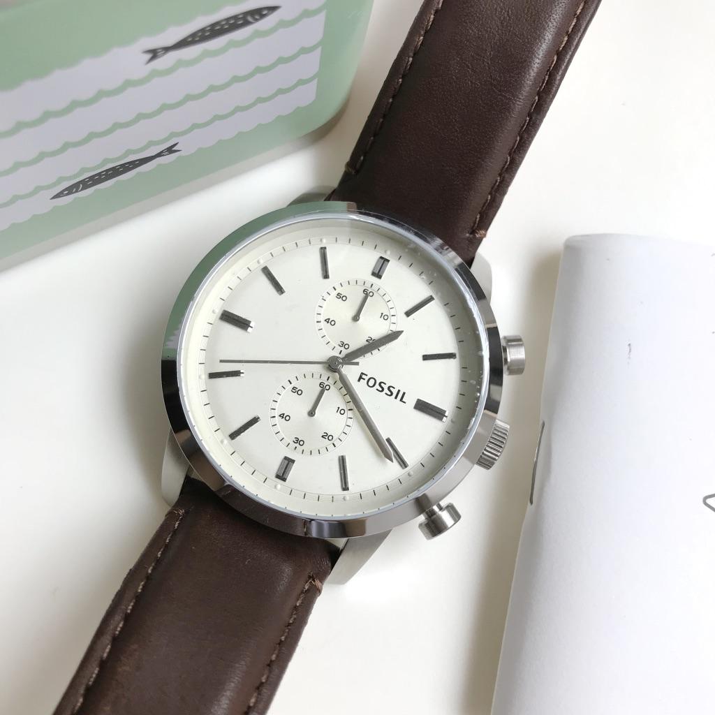 Fossil Townsman Chronograph White Dial Brown Leather Strap Watch for Men - FS5350 Watches Fossil   