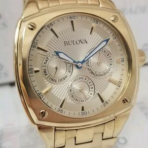 Bulova Multifunction White Dial Gold Steel Strap Watch for Men - 97C105 Watches Bulova   