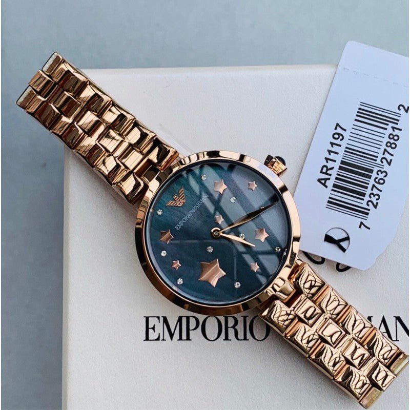 Emporio Armani Arianna Black Dial Rose Gold Stainless Steel Watch For Women - AR11197 Watches Emporio Armani   