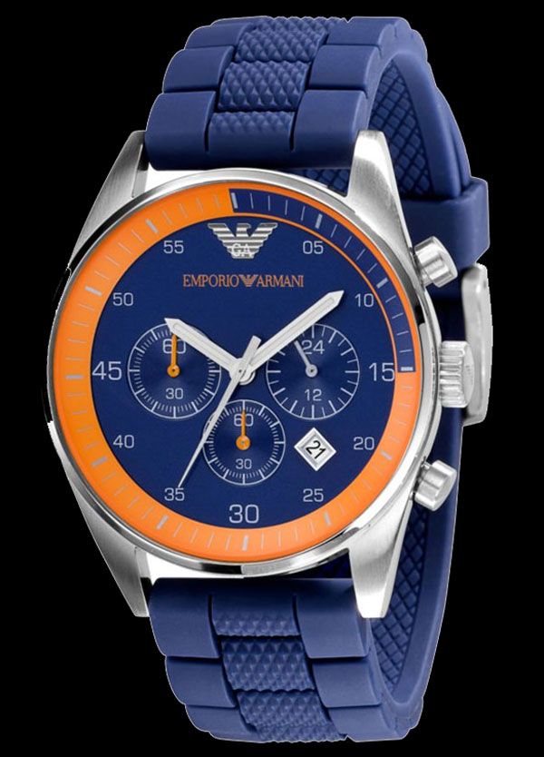 Emporio Armani Chronograph Blue Dial Blue Rubber Strap Watch For Men - AR5864 Watches Emporio Armani   