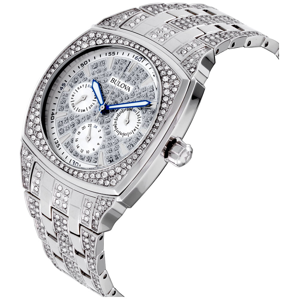 Bulova Crystal Collection Phantom Silver Dial Silver Steel Strap Watch for Men - 96C002 Watches Bulova   