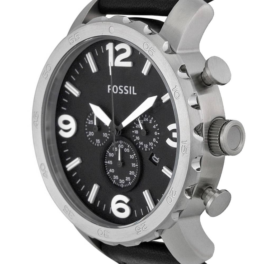 Fossil Nate Chronograph Black Dial Black Leather Strap Watch for Men - JR1436 Watches Fossil   