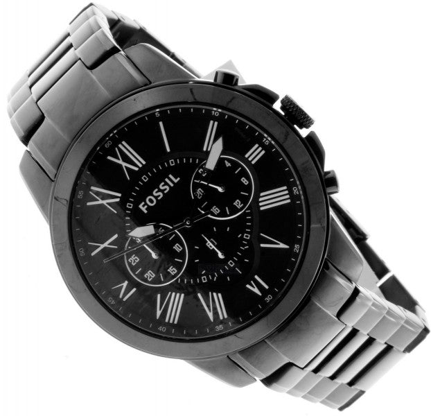 Fossil Grant Chronograph Black Dial Black Steel Strap Watch for Men - FS4832 Watches Fossil   