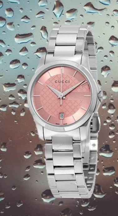 Gucci G Timeless Pink Dial Silver Steel Strap Watch For Women - YA126524 Watches Gucci   