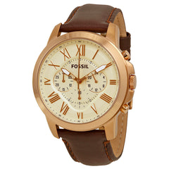 Fossil Grant Chronograph White Dial Brown Leather Strap Watch for Men - FS4991 Watches Fossil   