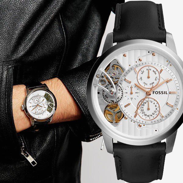 Fossil Townsman Twist Multifunction White Dial Black Leather Strap Watch for Men - ME1164 Watches Fossil   