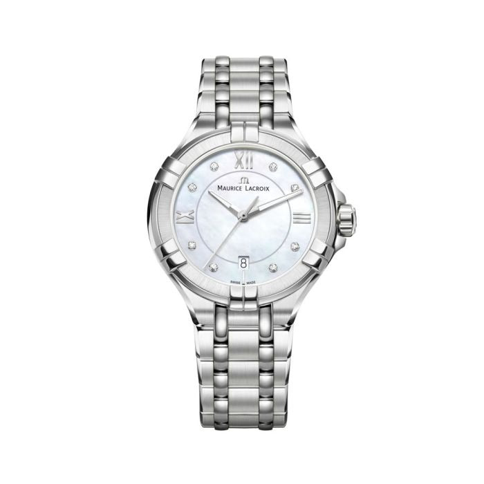 Maurice Lacroix Aikon White Mother of Pearl Dial Silver Steel Strap Watch for Women - AI1004-SS002-170-1 Watches Maurice Lacroix   