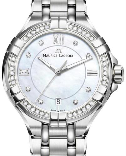 Maurice Lacroix Aikon White Mother of Pearl Dial Silver Steel Strap Watch for Women - A11006-SD502-170-1 Watches Maurice Lacroix   